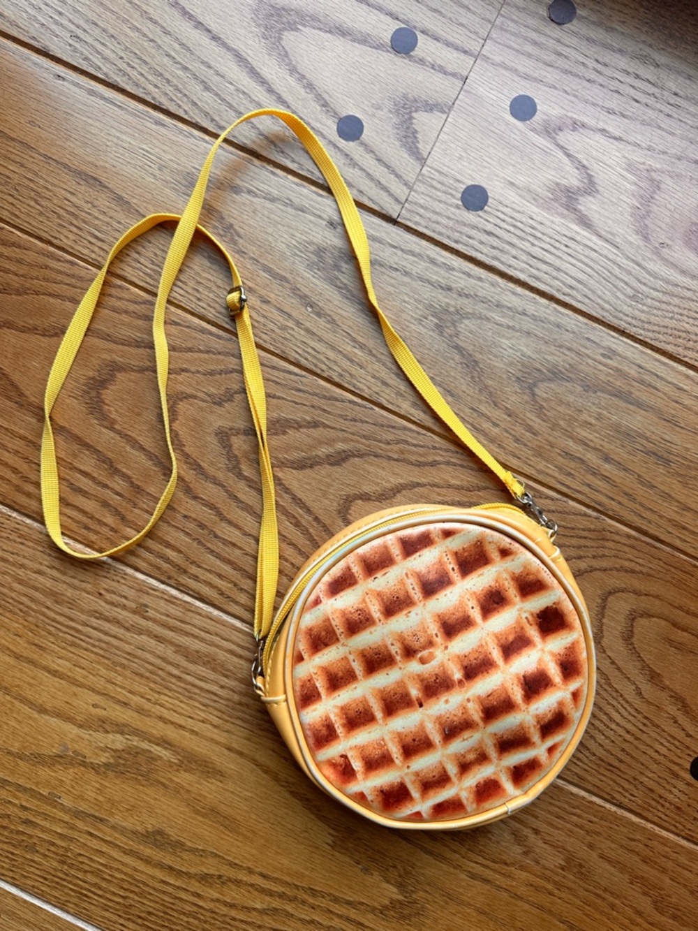 Yellow Waffle-Print Round Crossbody Bag